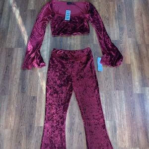 NWT UO out from under red velvet bell bottom suit
